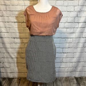 Dusty Rose and Black and White Geometric Dress